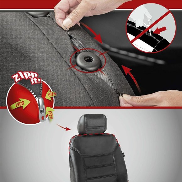 2 X Walser Billy 19635 Premium Genuine Leather Car Seat Covers Black - Picture 3 of 4